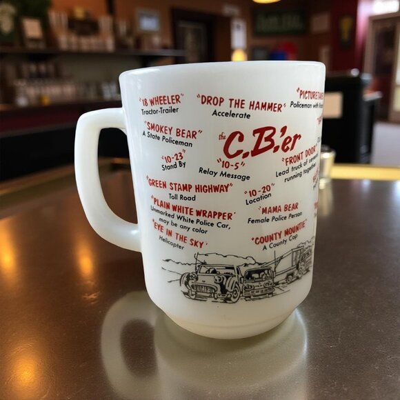 fire King Other - Vintage Fire-King CB’er Trucker Slang Milk Glass Mug – Anchor Hocking 1970s CB R